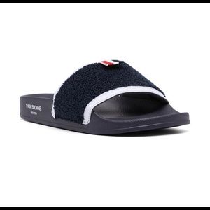 THOM BROWNE New in Box Terry Pool Slides - Navy Blue - Size 12